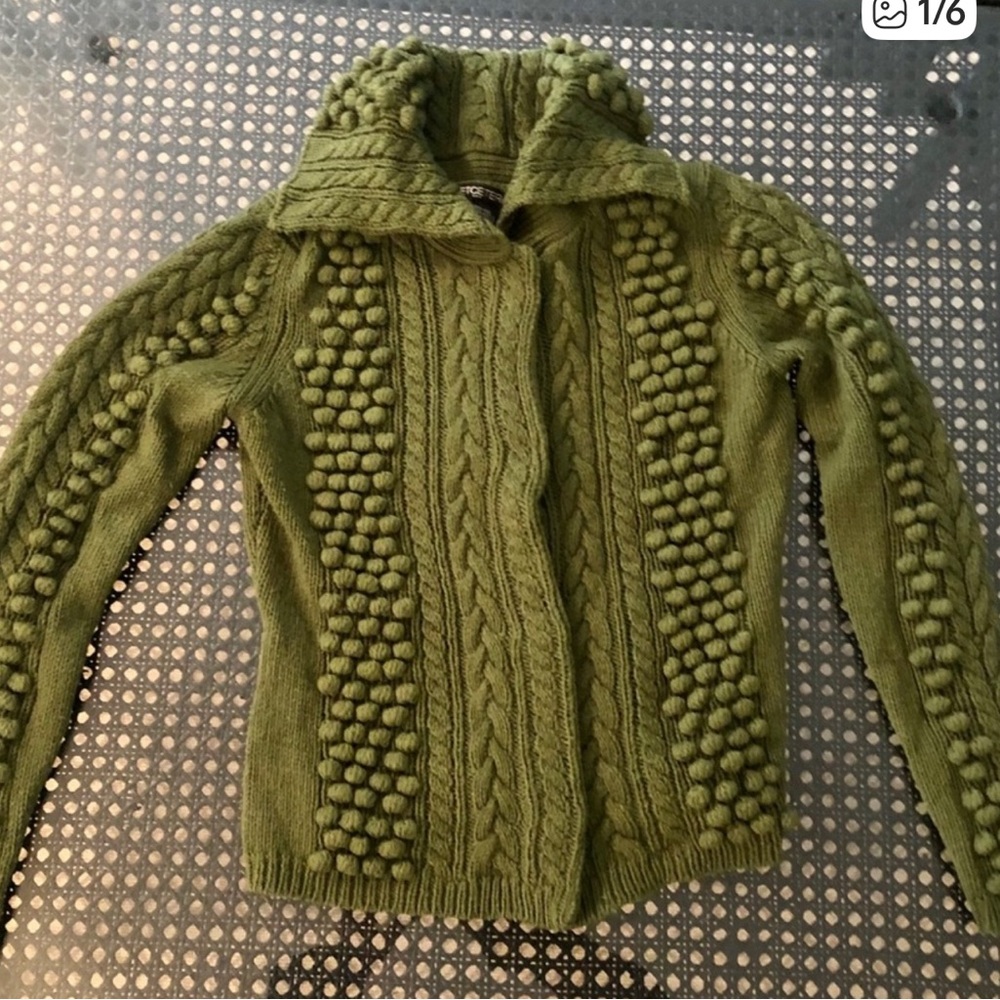 Etcetera Green Cardigan Sweater Textured Knit